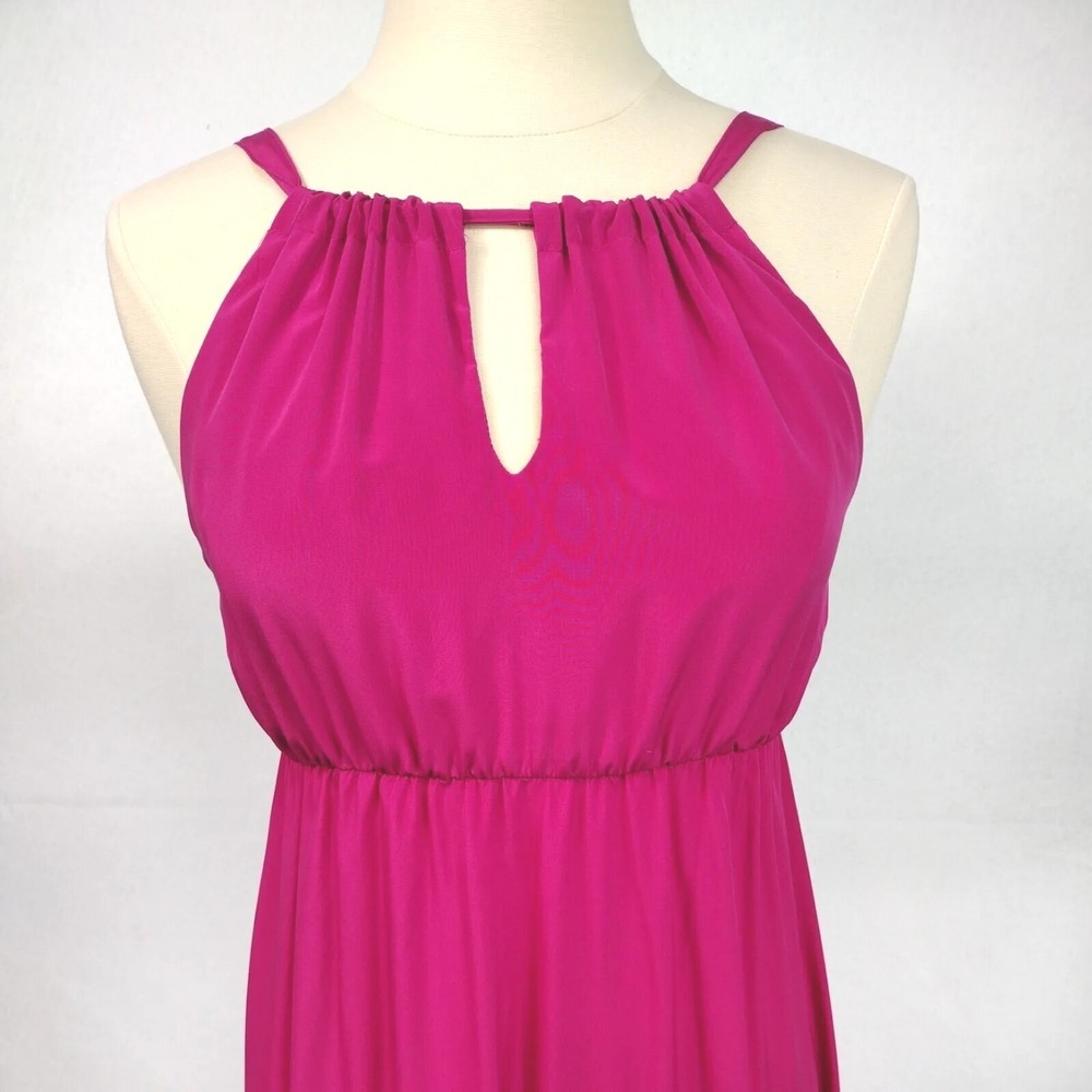 Old Navy Halter Maxi Dress Womens M Empire Elastic Waist Fuchsia Pink Red Orange